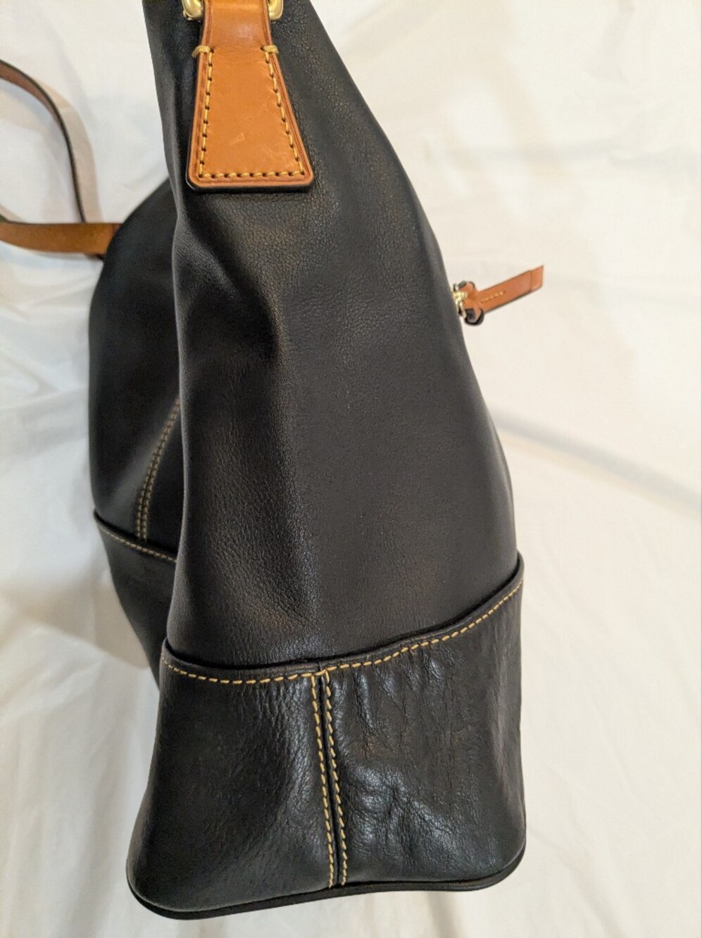 Dooney & Bourke Black Leather Zip-Top Tote with Tan Trim - Picture 12 of 15